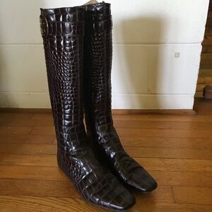 Tory Burch Uma Boot Chocolate Brown Crocodile Print Size 10.5